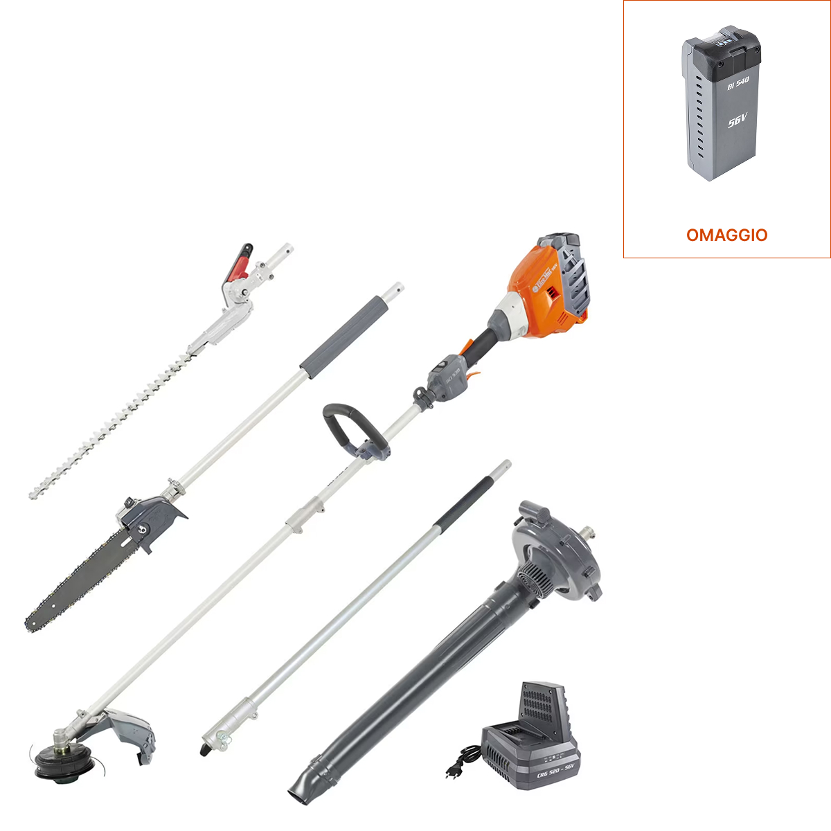 Oleo-Mac BCi 530 D - Kit con 5 applicazioni, batteria Bi 540 e caricabatteria CRG 520